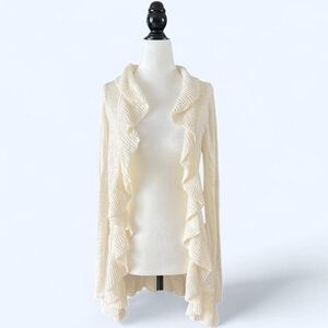 Inc Womens Cream Ruffle Dainty Feminine Coquette Open Cardigan Small